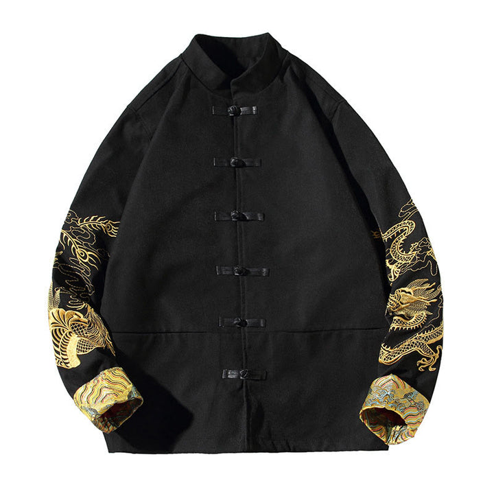 Buddha Stones Embroider Dragon Phoenix Casual Frog-button Cotton Men's Jacket Shirt Clothing - image 17