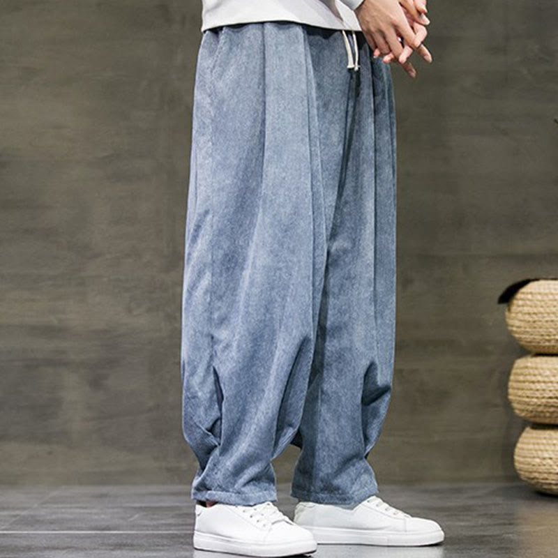 Buddha Stones Casual Plain Cotton Bloomer Men's Pants With Pockets