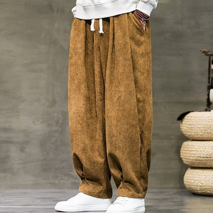 Buddha Stones Casual Plain Cotton Bloomer Men's Pants With Pockets