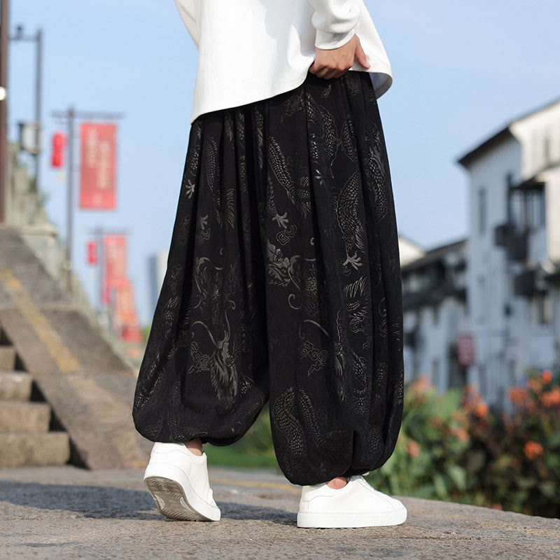 Buddha Stones Dragon Design Casual Plain Cotton Men's Pants With Pockets - image 14
