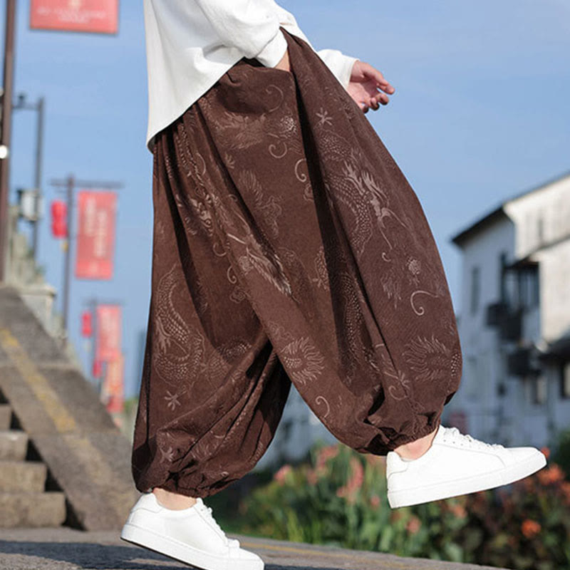 Buddha Stones Dragon Design Casual Plain Cotton Men's Pants With Pockets - image 3