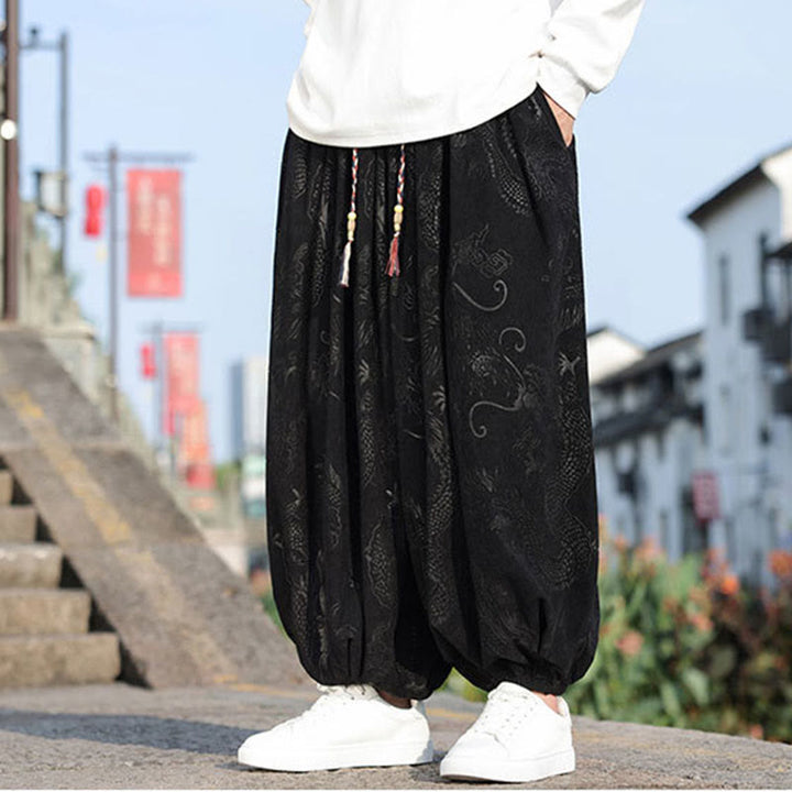 Buddha Stones Dragon Design Casual Plain Cotton Men's Pants With Pockets - image 16
