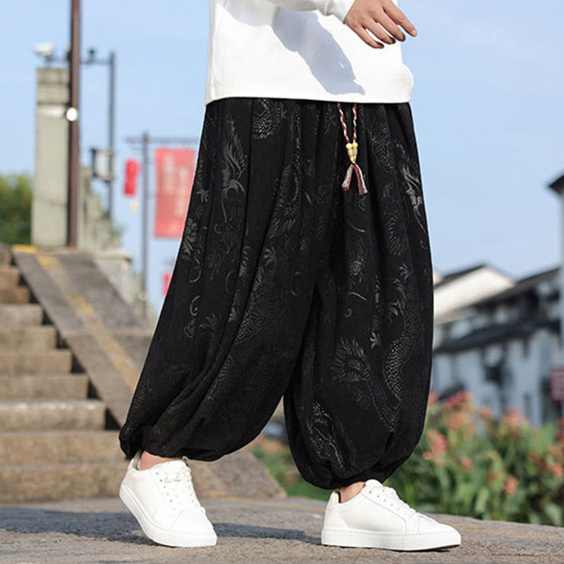 Buddha Stones Dragon Design Casual Plain Cotton Men's Pants With Pockets - image 12