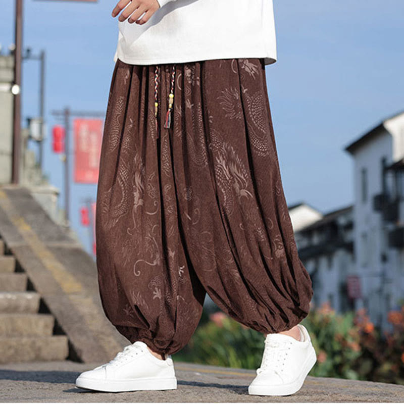 Buddha Stones Dragon Design Casual Plain Cotton Men's Pants With Pockets - SaddleBrown - US/UK/AU46，EU56 (5XL) - image 1