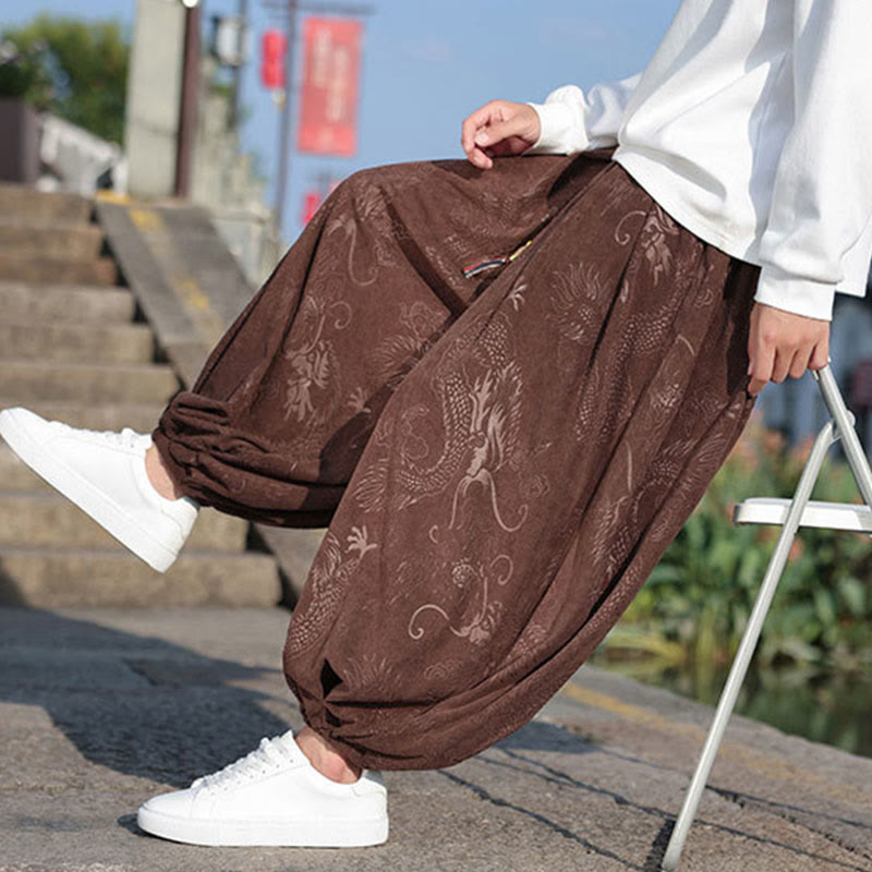 Buddha Stones Dragon Design Casual Plain Cotton Men's Pants With Pockets - image 9
