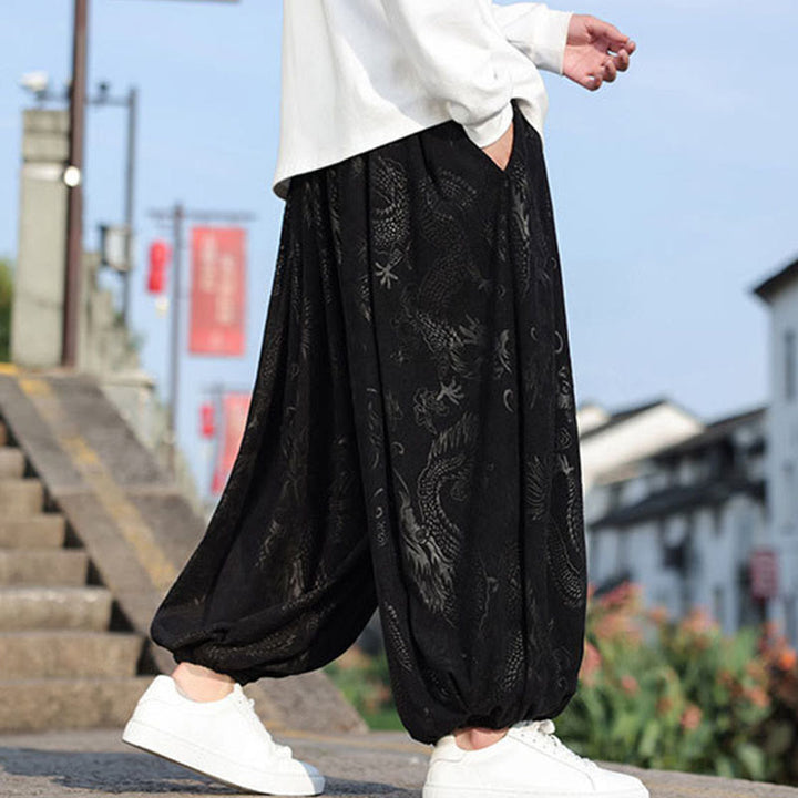 Buddha Stones Dragon Design Casual Plain Cotton Men's Pants With Pockets - image 12