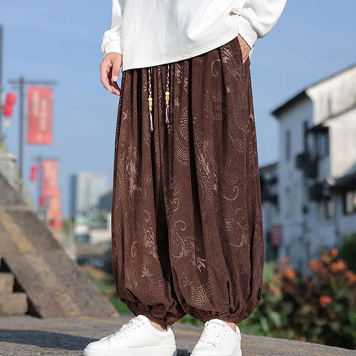 Buddha Stones Dragon Design Casual Plain Cotton Men's Pants With Pockets - image 5