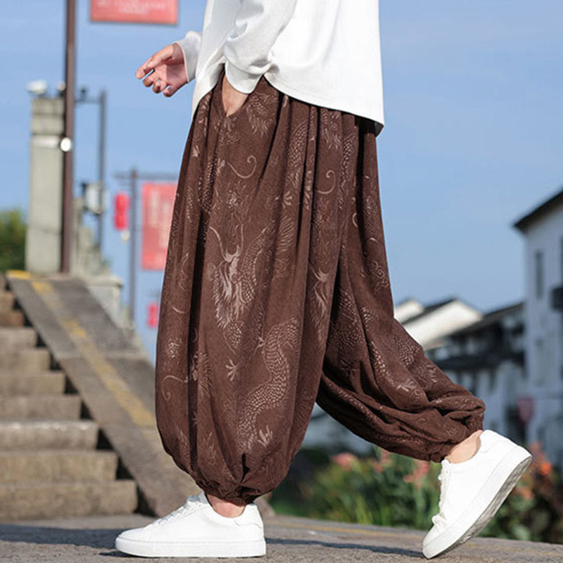 Buddha Stones Dragon Design Casual Plain Cotton Men's Pants With Pockets - image 2