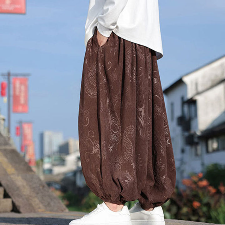 Buddha Stones Dragon Design Casual Plain Cotton Men's Pants With Pockets - image 4