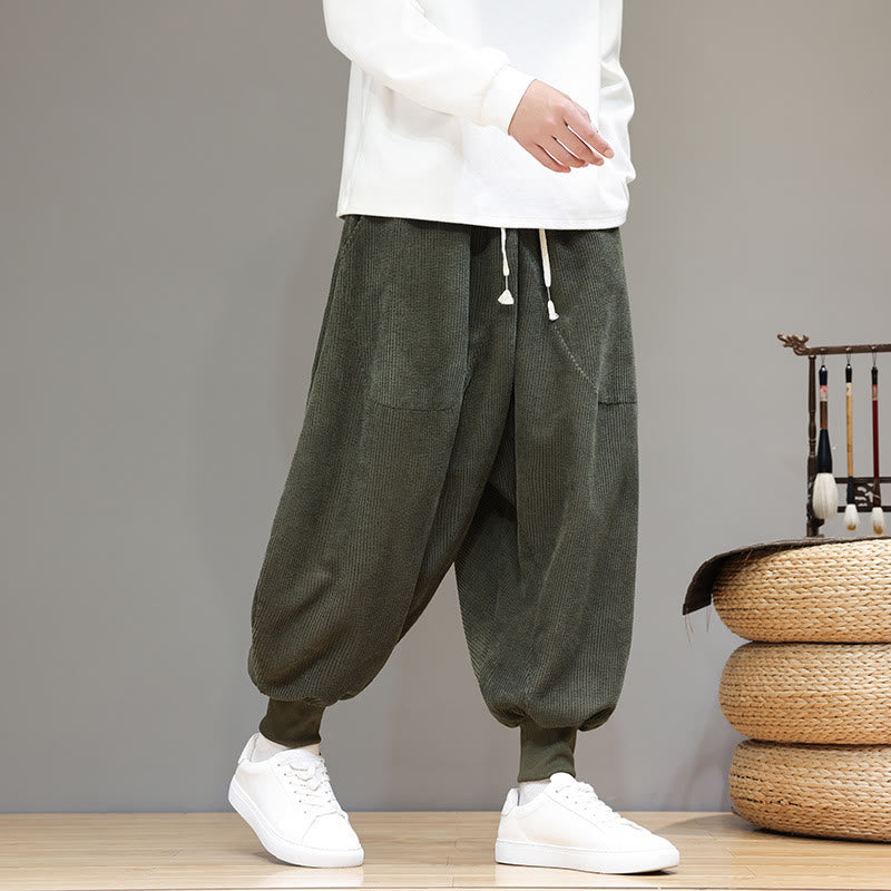 Buddha Stones Casual Plain Cotton Men's Harem Pants With Pockets