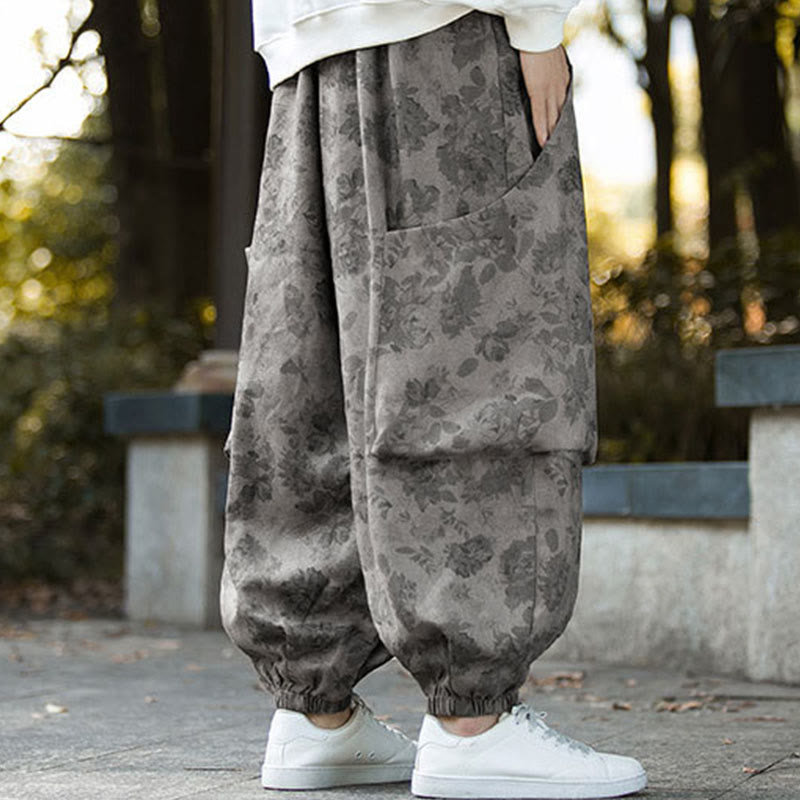 Buddha Stones Casual Flower Corduroy Cotton Men's Pants With Big Pockets - image 19