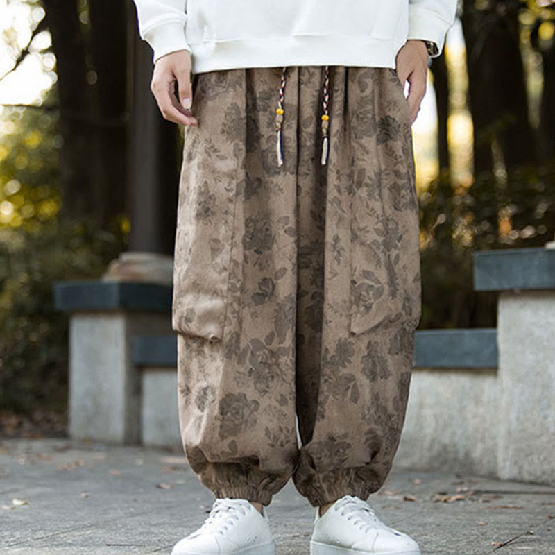 Buddha Stones Casual Flower Corduroy Cotton Men's Pants With Big Pockets - image 9
