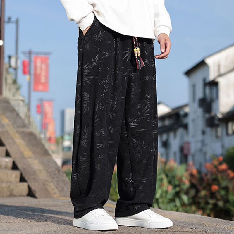Buddha Stones Embroider Leaves Casual Cotton Men's Pants With Pockets - image 6