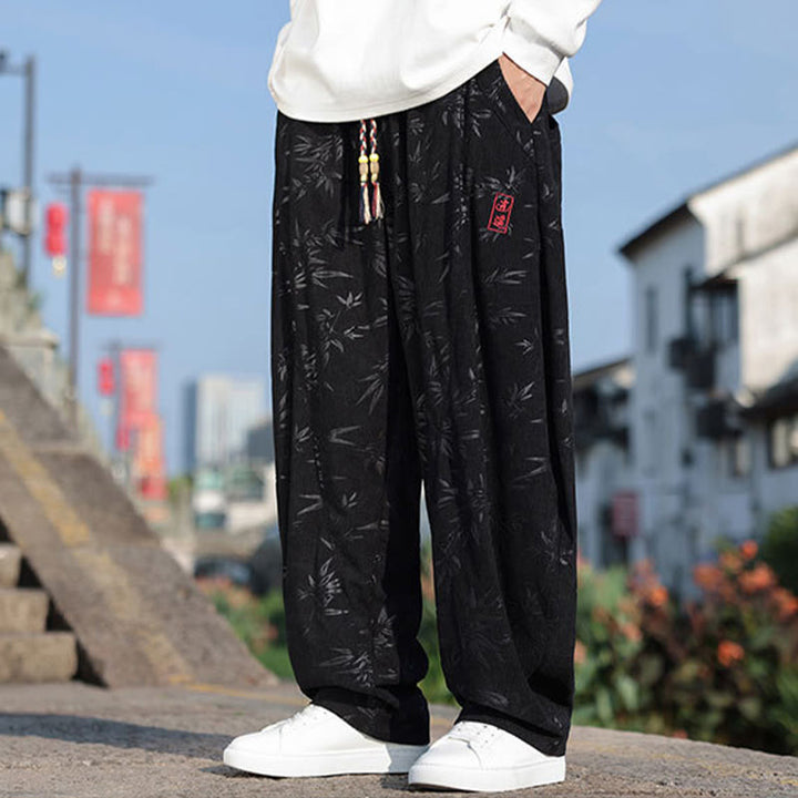 Buddha Stones Embroider Leaves Casual Cotton Men's Pants With Pockets - image 4