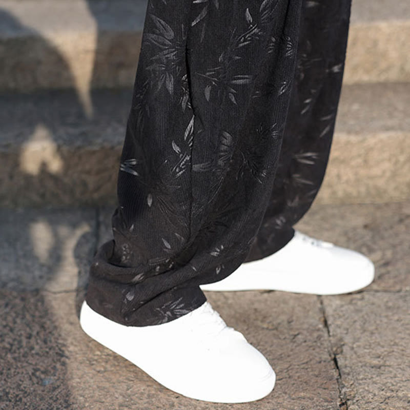 Buddha Stones Embroider Leaves Casual Cotton Men's Pants With Pockets - image 12