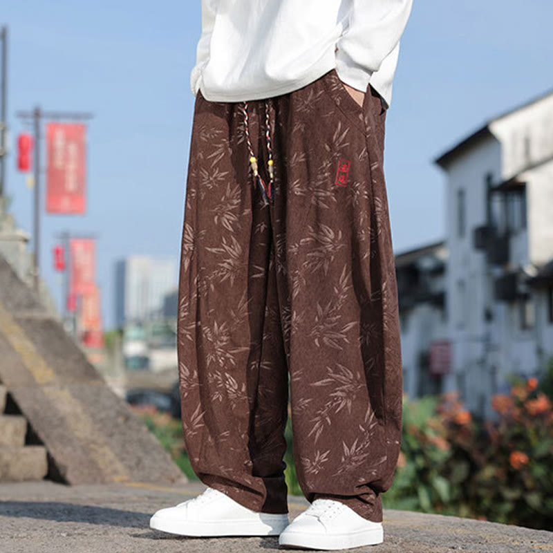 Buddha Stones Embroider Leaves Casual Cotton Men's Pants With Pockets - image 15