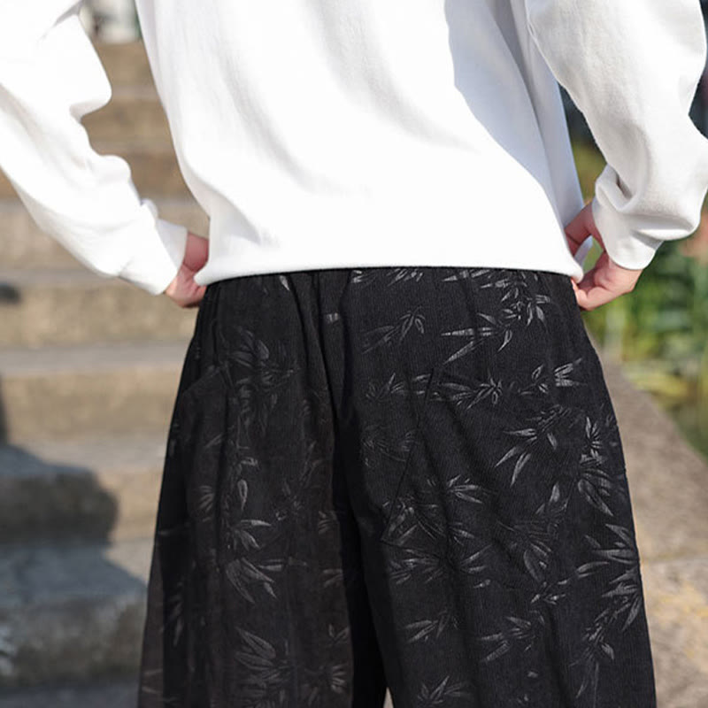 Buddha Stones Embroider Leaves Casual Cotton Men's Pants With Pockets - image 9
