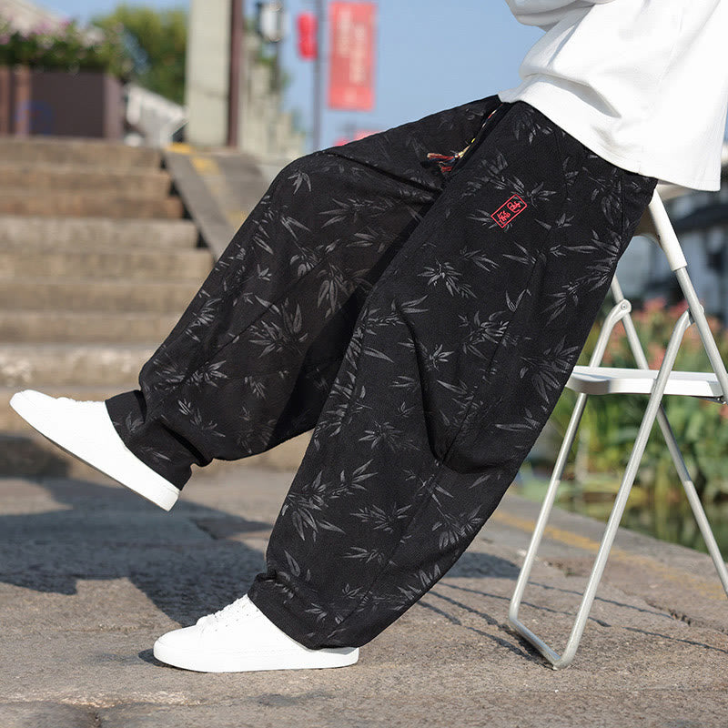 Buddha Stones Embroider Leaves Casual Cotton Men's Pants With Pockets - image 8