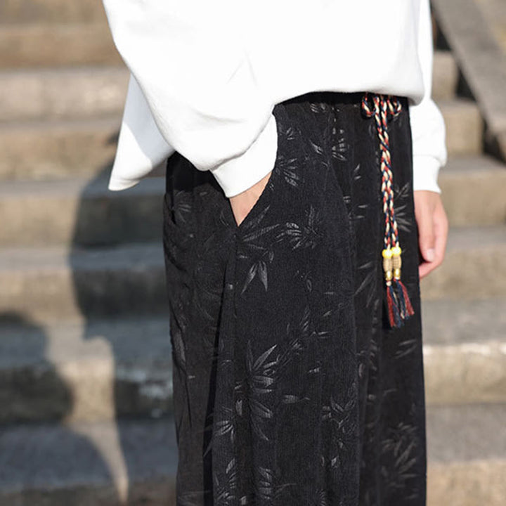 Buddha Stones Embroider Leaves Casual Cotton Men's Pants With Pockets - image 11