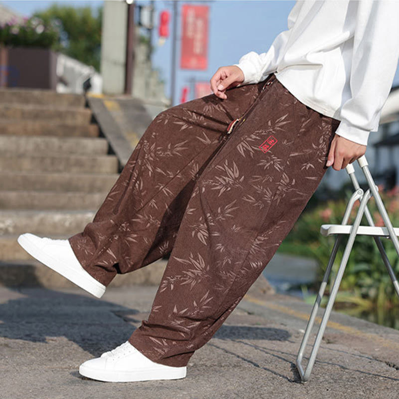 Buddha Stones Embroider Leaves Casual Cotton Men's Pants With Pockets - image 22