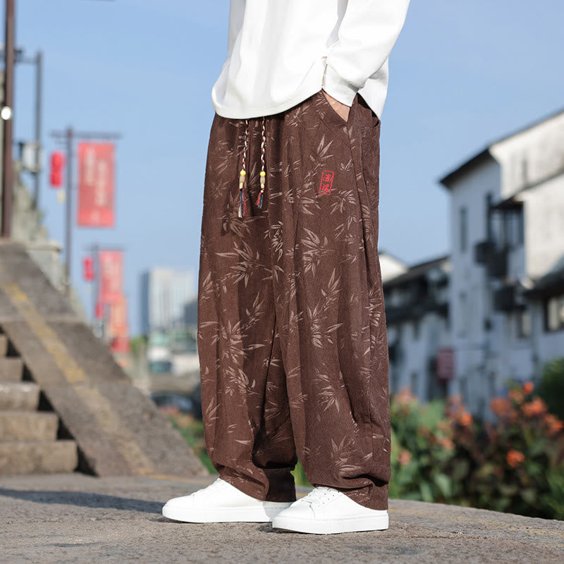 Buddha Stones Embroider Leaves Casual Cotton Men's Pants With Pockets - image 20