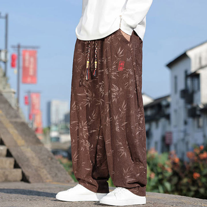 Buddha Stones Embroider Leaves Casual Cotton Men's Pants With Pockets - image 17