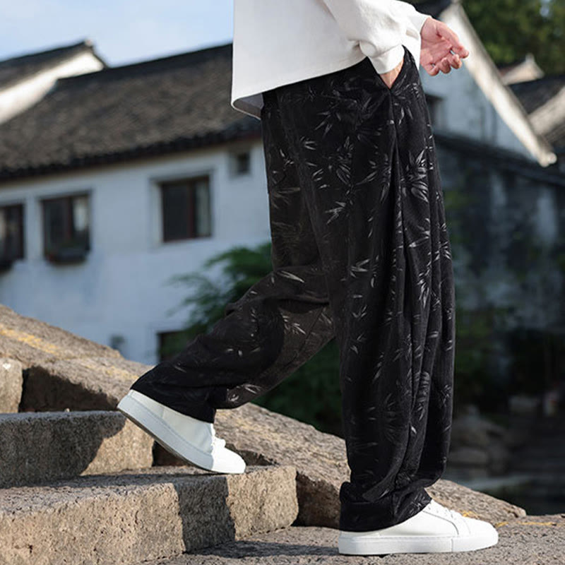 Buddha Stones Embroider Leaves Casual Cotton Men's Pants With Pockets - image 2