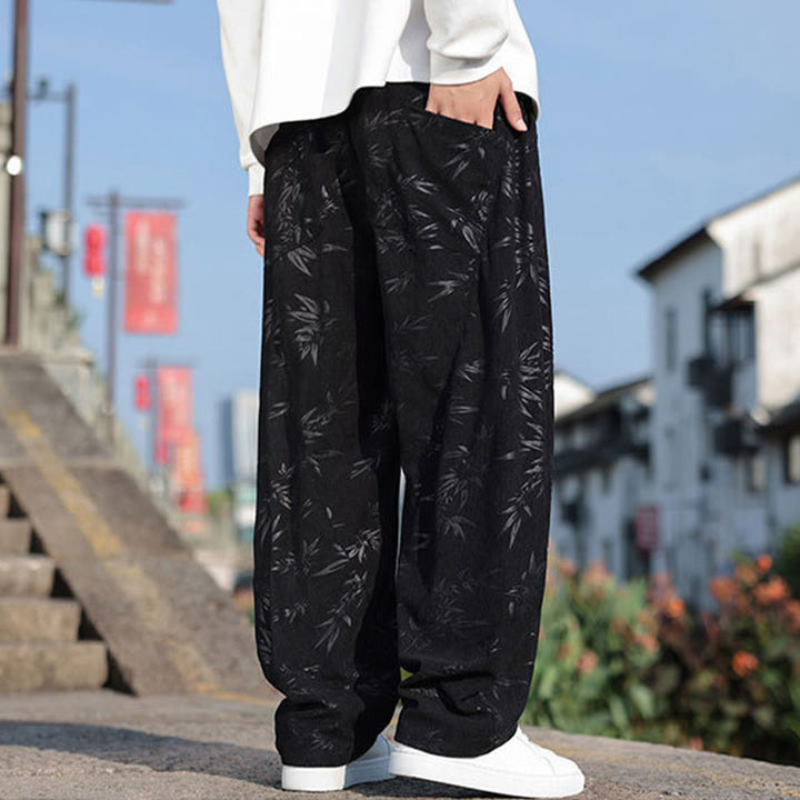 Buddha Stones Embroider Leaves Casual Cotton Men's Pants With Pockets - image 7
