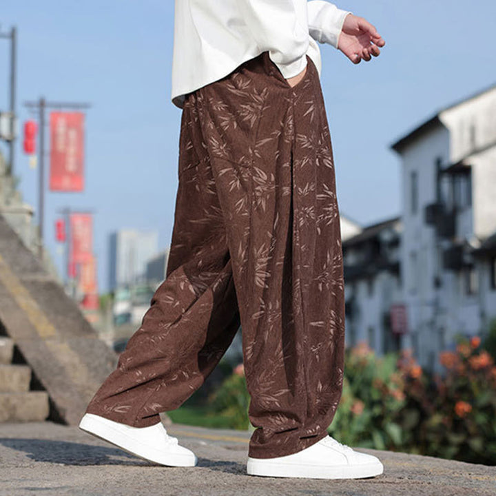 Buddha Stones Embroider Leaves Casual Cotton Men's Pants With Pockets - image 14