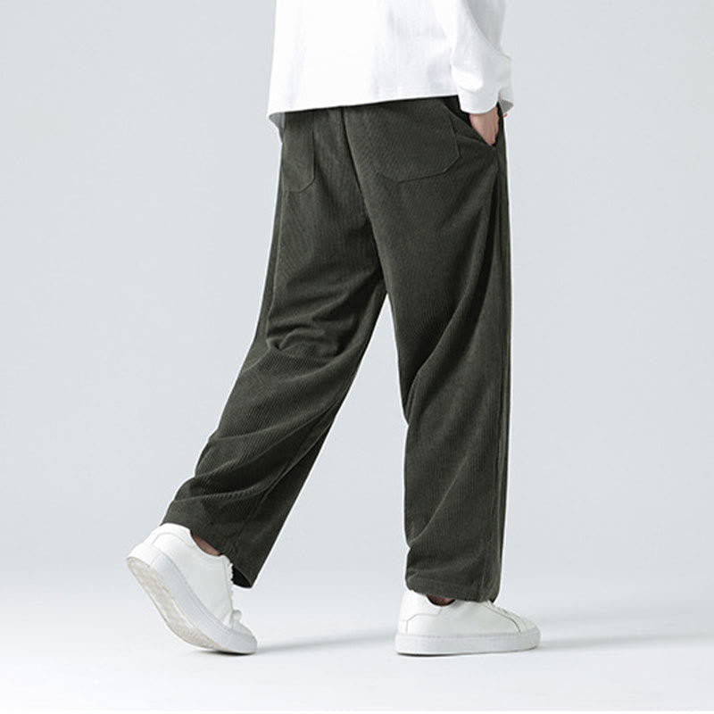 Buddha Stones Casual Solid Color Cotton Men's Wide Leg Pants With Pockets