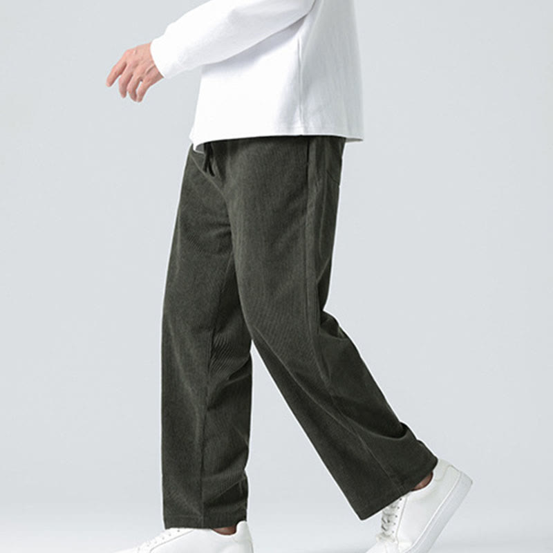 Buddha Stones Casual Solid Color Cotton Men's Wide Leg Pants With Pockets