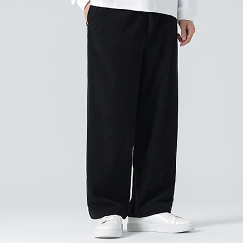 Buddha Stones Casual Solid Color Cotton Men's Wide Leg Pants With Pockets