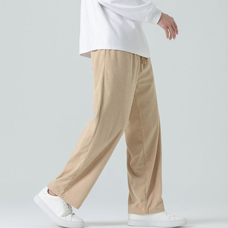 Buddha Stones Casual Solid Color Cotton Men's Wide Leg Pants With Pockets