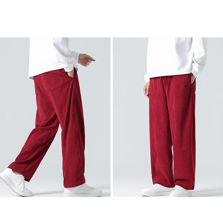 Buddha Stones Casual Solid Color Cotton Men's Wide Leg Pants With Pockets