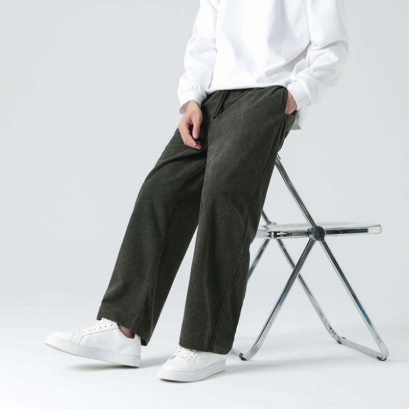 Buddha Stones Casual Solid Color Cotton Men's Wide Leg Pants With Pockets