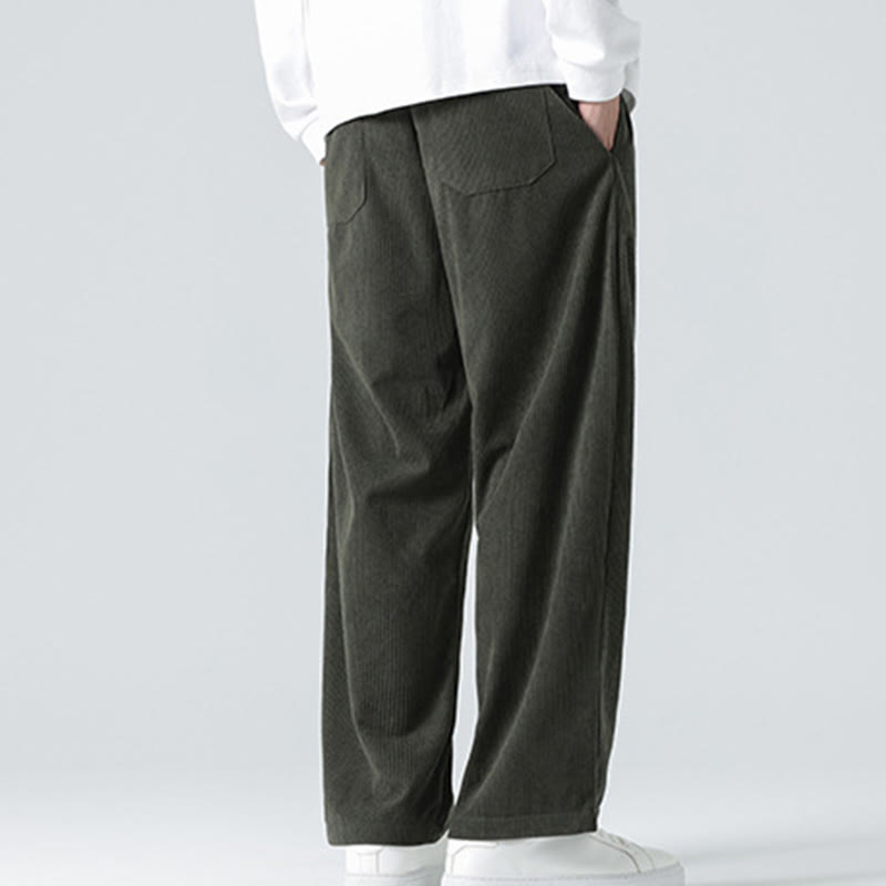 Buddha Stones Casual Solid Color Cotton Men's Wide Leg Pants With Pockets