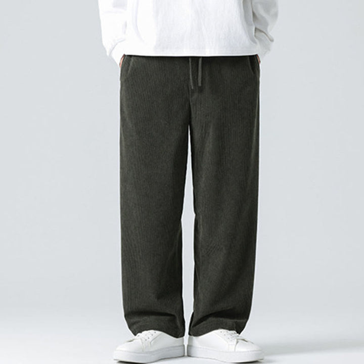 Buddha Stones Casual Solid Color Cotton Men's Wide Leg Pants With Pockets