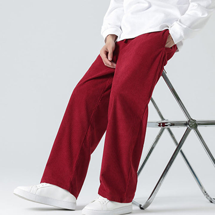 Buddha Stones Casual Solid Color Cotton Men's Wide Leg Pants With Pockets