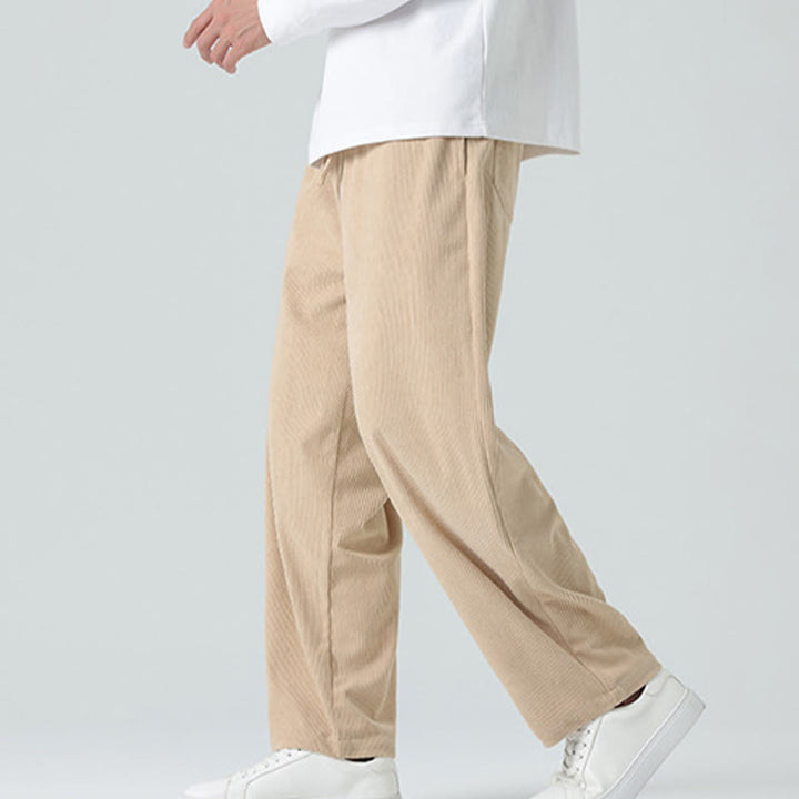 Buddha Stones Casual Solid Color Cotton Men's Wide Leg Pants With Pockets