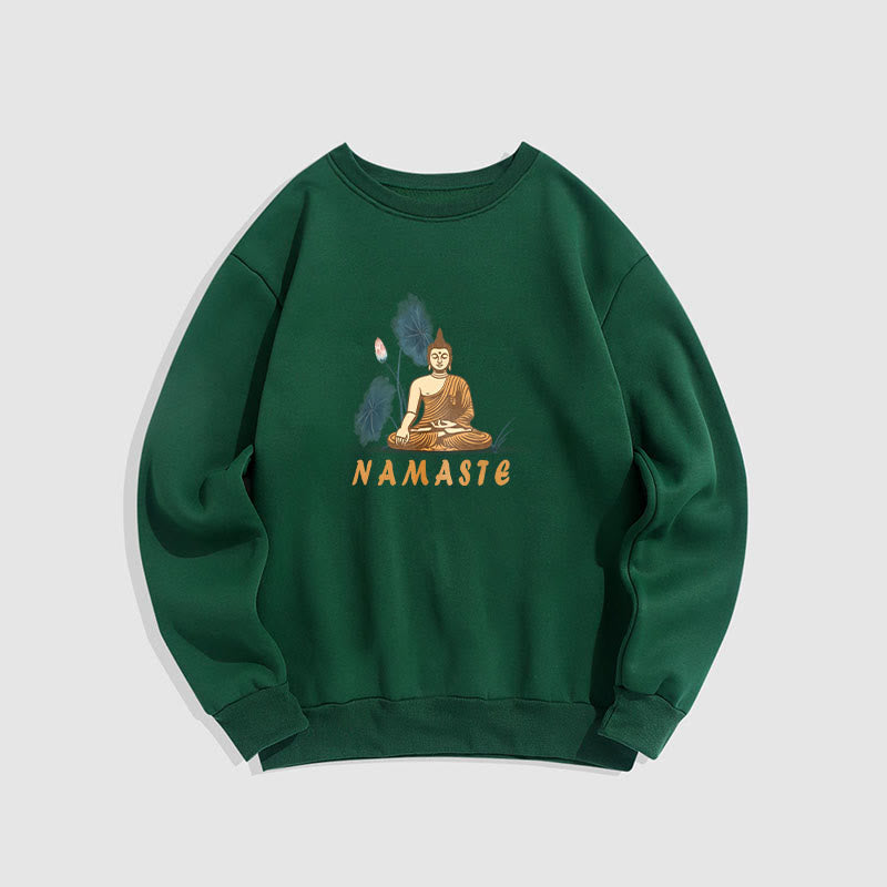 Buddha Stones NAMASTE Buddha Lotus Leaf Fleece Lined Sweatshirt