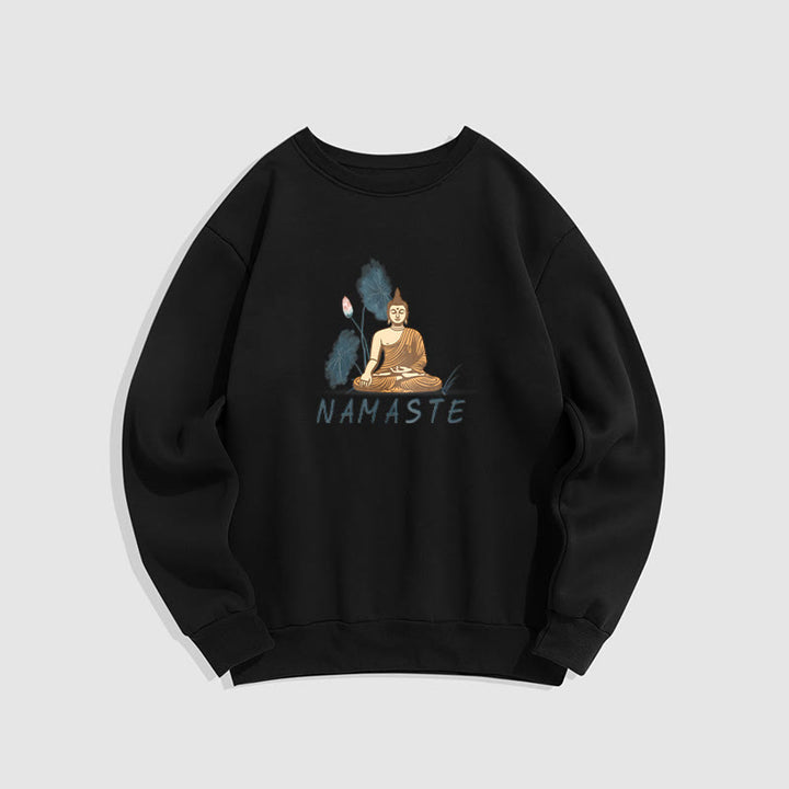 Buddha Stones NAMASTE Buddha Lotus Leaf Fleece Lined Sweatshirt