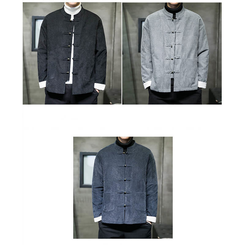 Buddha Stones Solid Color Frog-button Cotton Men's Jacket Shirt Clothing - image 17