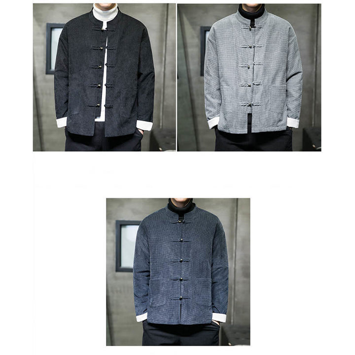 Buddha Stones Solid Color Frog-button Cotton Men's Jacket Shirt Clothing - image 17