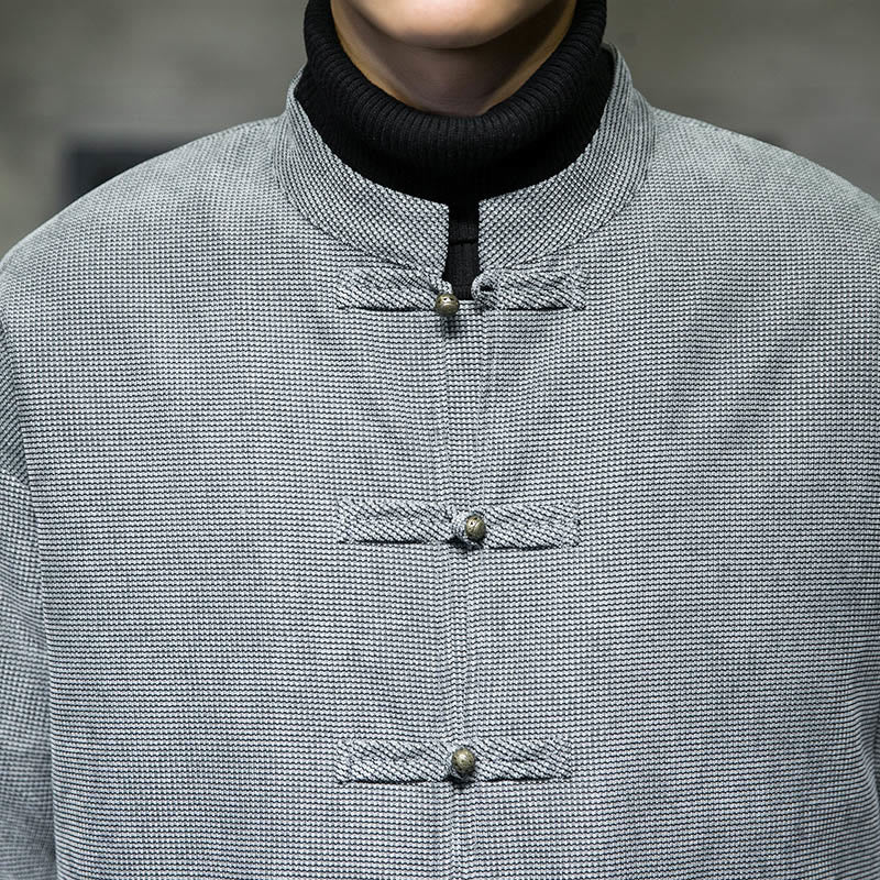 Buddha Stones Solid Color Frog-button Men's Jacket Shirt Clothing - image 25