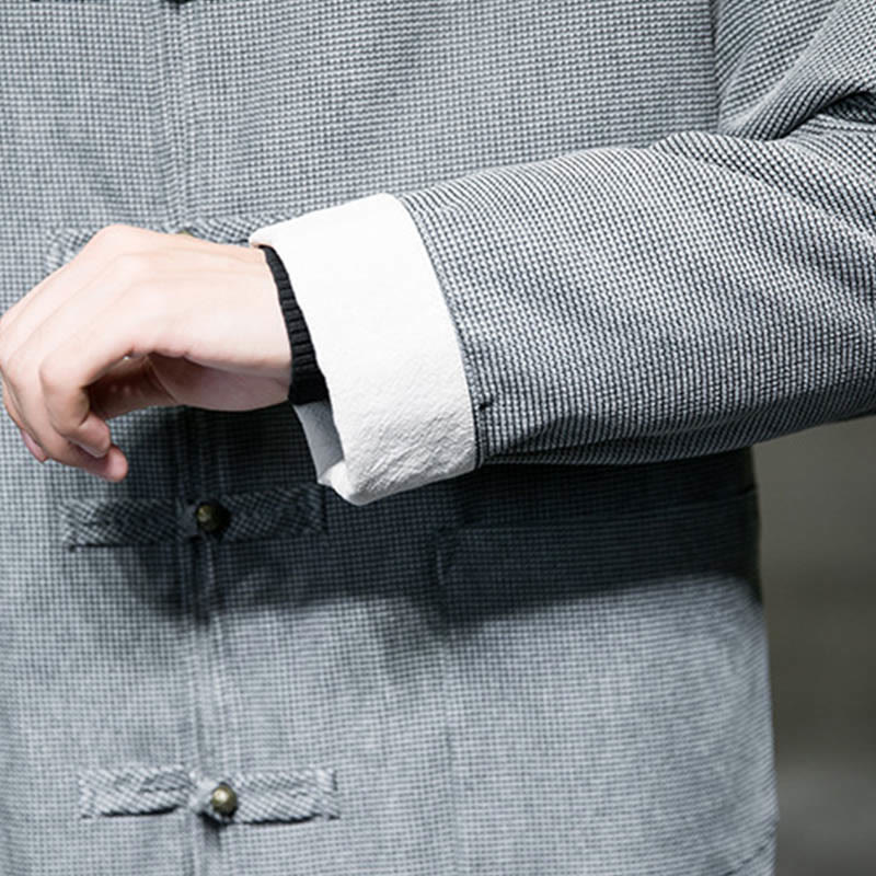 Buddha Stones Solid Color Frog-button Cotton Men's Jacket Shirt Clothing - image 24