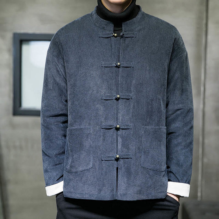 Buddha Stones Solid Color Frog-button Cotton Men's Jacket Shirt Clothing - image 15