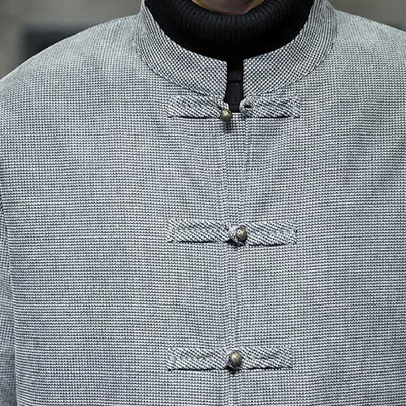 Buddha Stones Solid Color Frog-button Cotton Men's Jacket Shirt Clothing - image 26