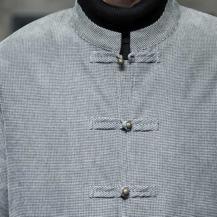 Buddha Stones Solid Color Frog-button Cotton Men's Jacket Shirt Clothing - image 26