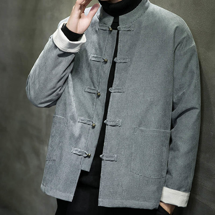 Buddha Stones Solid Color Frog-button Cotton Men's Jacket Shirt Clothing - image 23