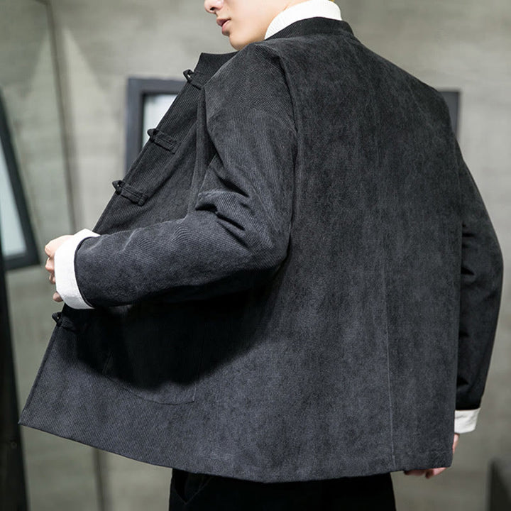 Buddha Stones Solid Color Frog-button Cotton Men's Jacket Shirt Clothing - image 7